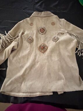 Beaded Fringe Suede leather Jacket - Taupe